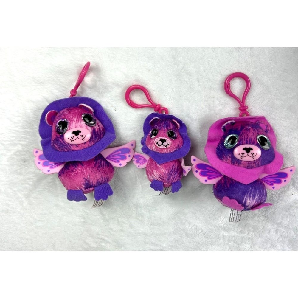 3 Hatchimals one Glittering Garden no sound with two Twin Plush Clip On Lion Pin